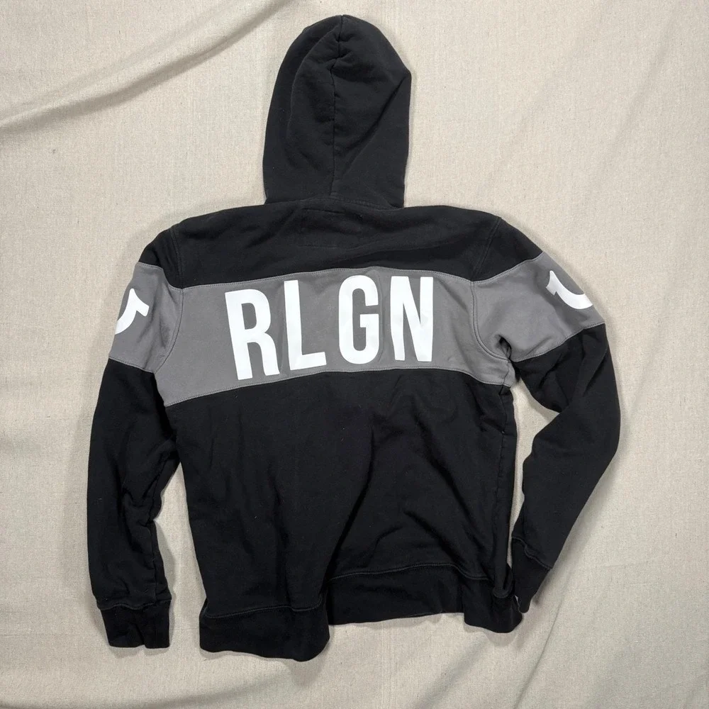 True Religion Zip Up Hoodie Graphic‎ Logo Black Grey Men's L Tagged Women's 2XL